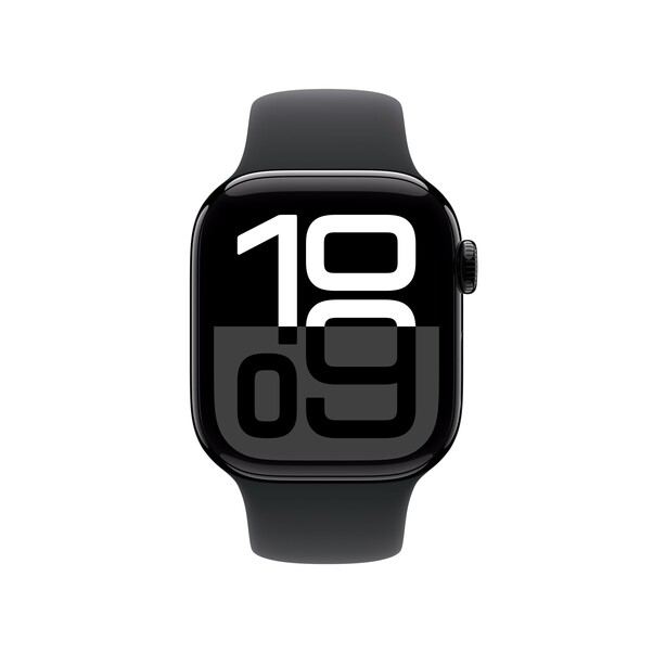 Sie sehen das Produktbild 02 von Apple Watch Series 10 GPS + Cellular, 42 mm Aluminiumgehäuse Diamantschwarz, Sportarmband Schwarz −M/L Apple Watch Series 10 GPS + Cellular, 42 mm Aluminiumgehäuse Diamantschwarz, Sportarmband Schwarz −M/L