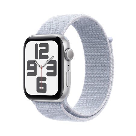 Apple Watch SE GPS, 44 mm Aluminiumgehäuse Silber, Sport Loop Blaue Wolke