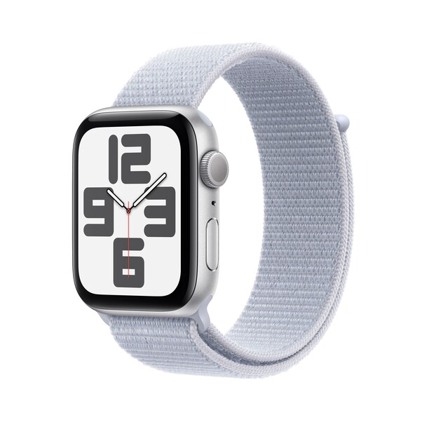 Apple Watch SE GPS, 44 mm Aluminiumgehäuse Silber, Sport Loop Blaue Wolke