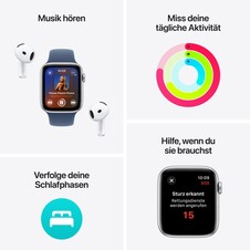 Apple Watch SE GPS, 44 mm Aluminiumgehäuse Silber, Sport Loop Blaue Wolke