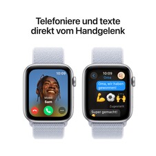 Apple Watch SE GPS, 44 mm Aluminiumgehäuse Silber, Sport Loop Blaue Wolke