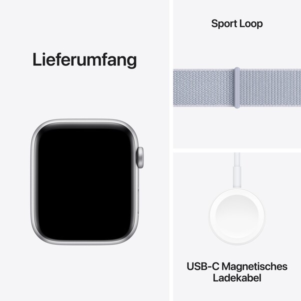 Apple Watch SE GPS, 44 mm Aluminiumgehäuse Silber, Sport Loop Blaue Wolke