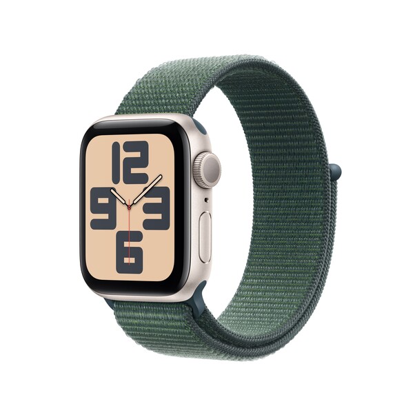 Sie sehen das Produktbild 01 von Apple Watch SE GPS, 40 mm Aluminiumgehäuse Polarstern, Sport Loop Seegrün Apple Watch SE GPS, 40 mm Aluminiumgehäuse Polarstern, Sport Loop Seegrün