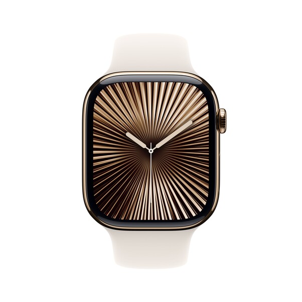 Sie sehen das Produktbild 02 von Apple Watch Series 10 GPS + Cellular, 46 mm Titangehäuse Gold, Sportarmband Polarstern − M/L Apple Watch Series 10 GPS + Cellular, 46 mm Titangehäuse Gold, Sportarmband Polarstern − M/L