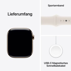 Sie sehen das Produktbild 09 von Apple Watch Series 10 GPS + Cellular, 46 mm Titangehäuse Gold, Sportarmband Polarstern − M/L Apple Watch Series 10 GPS + Cellular, 46 mm Titangehäuse Gold, Sportarmband Polarstern − M/L