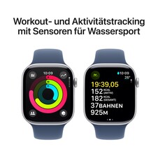 Sie sehen das Produktbild 04 von Apple Watch Series 10 GPS, 46 mm Aluminiumgehäuse Silber, Sportarmband Denim − M/L Apple Watch Series 10 GPS, 46 mm Aluminiumgehäuse Silber, Sportarmband Denim − M/L