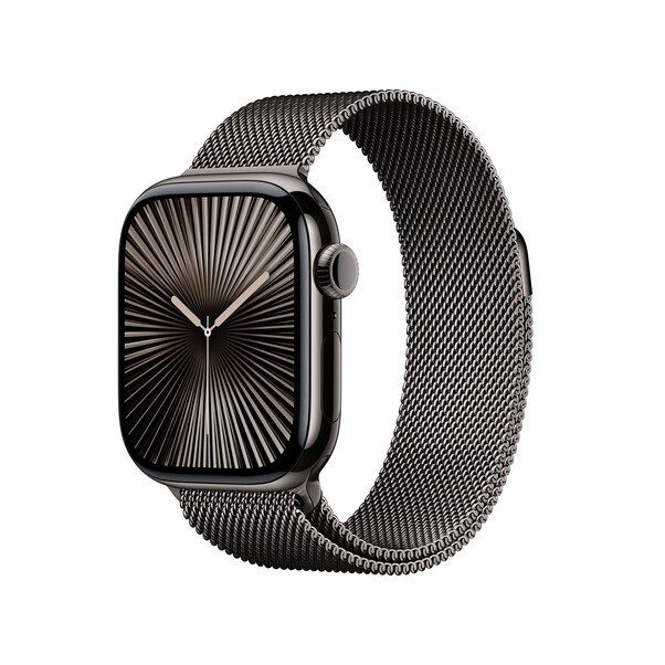 Sie sehen das Produktbild 01 von Apple Watch Series 10 GPS + Cellular, 42 mm Titangehäuse Schiefer, Milanaise Armband Schiefer Apple Watch Series 10 GPS + Cellular, 42 mm Titangehäuse Schiefer, Milanaise Armband Schiefer