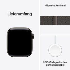 Sie sehen das Produktbild 09 von Apple Watch Series 10 GPS + Cellular, 42 mm Titangehäuse Schiefer, Milanaise Armband Schiefer Apple Watch Series 10 GPS + Cellular, 42 mm Titangehäuse Schiefer, Milanaise Armband Schiefer