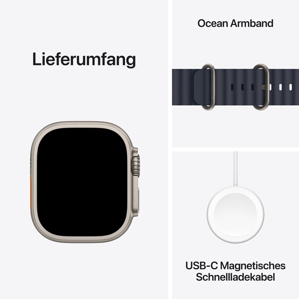 Apple Watch Ultra 2 GPS + Cellular, 49 mm Titangehäuse Natur, Ocean Armband Marine
