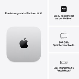 Sie sehen das Produktbild 03 von Mac mini: Apple M5 Pro Chip mit 15‑Core CPU und 16‑Core GPU, 512 GB SSD - Silber Mac mini: Apple M5 Pro Chip mit 15‑Core CPU und 16‑Core GPU, 512 GB SSD - Silber