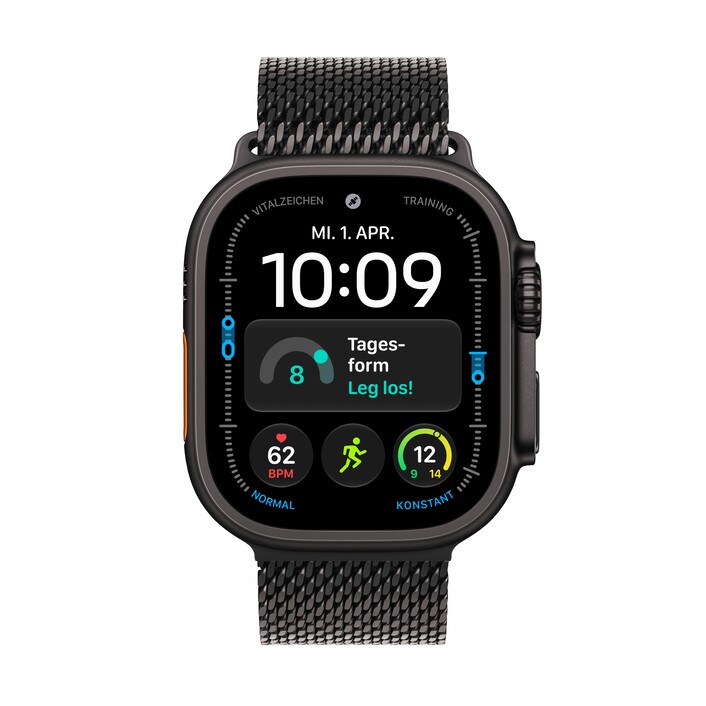 Apple Watch Ultra 4 GPS + Cellular, 49 mm Titangehäuse Schwarz, Milanaise Armband Titan Schwarz – L