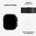 Apple Watch Ultra 4 GPS + Cellular, 49 mm Titangehäuse Schwarz, Milanaise Armband Titan Schwarz – L