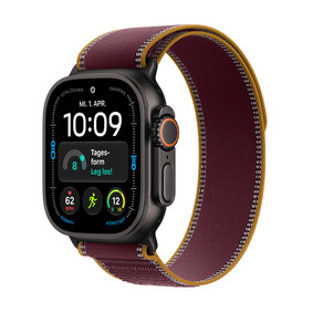 Apple Watch Ultra 4 GPS + Cellular, 49 mm Titangehäuse Schwarz, Trail Loop Burgunder – M/L
