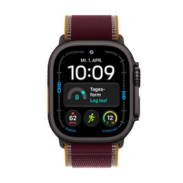 Apple Watch Ultra 4 GPS + Cellular, 49 mm Titangehäuse Schwarz, Trail Loop Burgunder – M/L