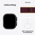 Apple Watch Ultra 4 GPS + Cellular, 49 mm Titangehäuse Schwarz, Trail Loop Burgunder – S/M