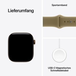 Apple Watch Series 12 GPS, 42 mm Aluminiumgehäuse Dunkelbronze, Sportarmband Oliv – M/L
