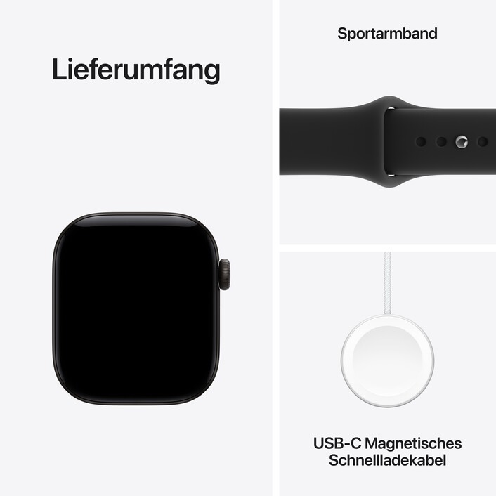 Apple Watch Series 12 GPS, 42 mm Aluminiumgehäuse Schwarz, Sportarmband Schwarz − M/L