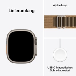 Apple Watch Ultra 4 GPS + Cellular, 49 mm Titangehäuse Natur, Alpine Loop Wüstensand – S