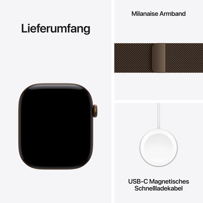 Apple Watch Series 12 GPS + Cellular, 46 mm Aluminiumgehäuse Dunkelbronze, Milanaise Armband Dunkelbronze – S/M