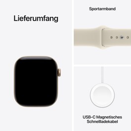 Apple Watch Series 12 GPS, 42 mm Aluminiumgehäuse Lichtgold, Sportarmband Sand – M/L