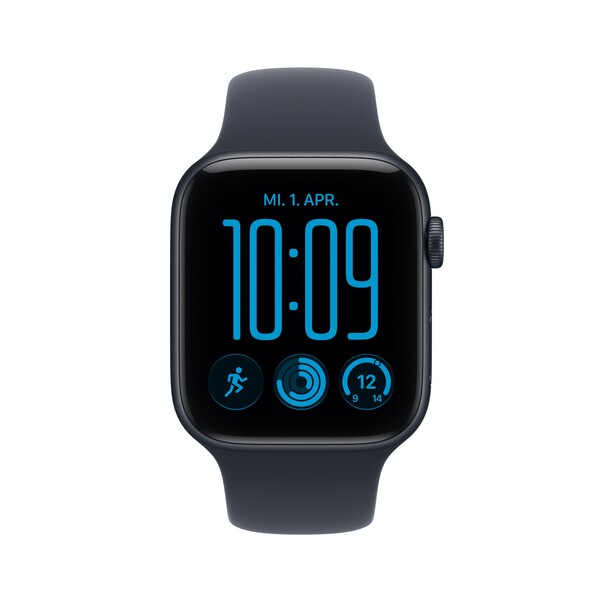 Sie sehen das Produktbild 02 von Apple Watch SE 3 GPS + Cellular, 44 mm Aluminiumgehäuse Mitternacht mit Sportarmband Navyblau – M/L Apple Watch SE 3 GPS + Cellular, 44 mm Aluminiumgehäuse Mitternacht mit Sportarmband Navyblau – M/L