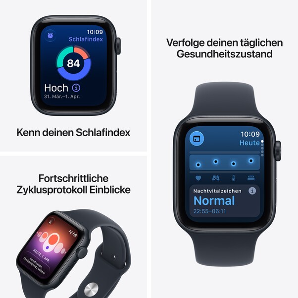 Sie sehen das Produktbild 03 von Apple Watch SE 3 GPS + Cellular, 44 mm Aluminiumgehäuse Mitternacht mit Sportarmband Navyblau – S/M Apple Watch SE 3 GPS + Cellular, 44 mm Aluminiumgehäuse Mitternacht mit Sportarmband Navyblau – S/M