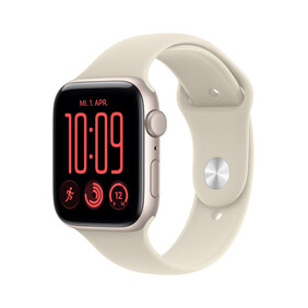 Apple Watch SE 3 GPS, 44 mm Aluminiumgehäuse Polarstern mit Sportarmband Sand – M/L