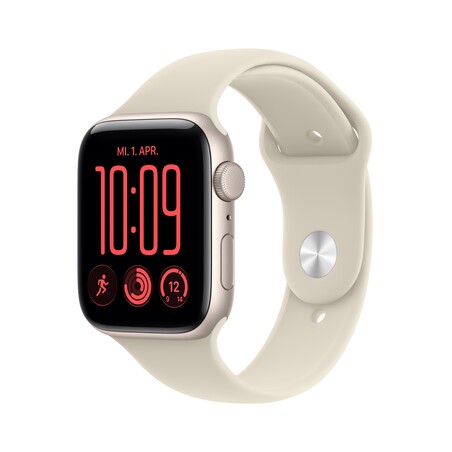 Sie sehen das Produktbild 01 von Apple Watch SE 3 GPS, 44 mm Aluminiumgehäuse Polarstern mit Sportarmband Sand – M/L Apple Watch SE 3 GPS, 44 mm Aluminiumgehäuse Polarstern mit Sportarmband Sand – M/L