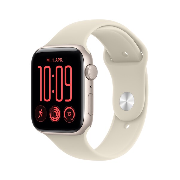 Sie sehen das Produktbild 01 von Apple Watch SE 3 GPS, 44 mm Aluminiumgehäuse Polarstern mit Sportarmband Sand – M/L Apple Watch SE 3 GPS, 44 mm Aluminiumgehäuse Polarstern mit Sportarmband Sand – M/L