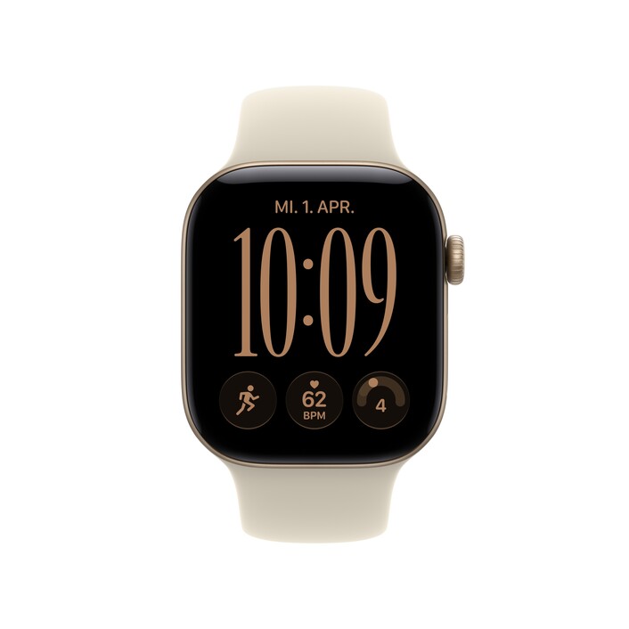 Apple Watch Series 12 GPS + Cellular, 42 mm Aluminiumgehäuse Lichtgold, Sportarmband Sand – M/L