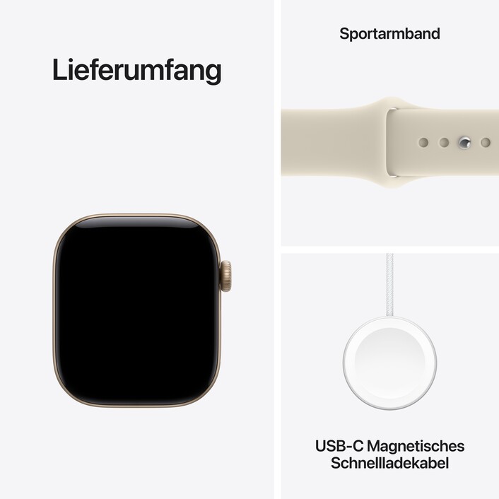Apple Watch Series 12 GPS + Cellular, 42 mm Aluminiumgehäuse Lichtgold, Sportarmband Sand – M/L