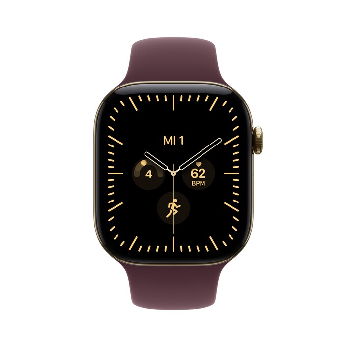 Apple Watch Series 12 GPS + Cellular, 46 mm Titangehäuse Brillantgold, Sportarmband Burgunder ­− M/L