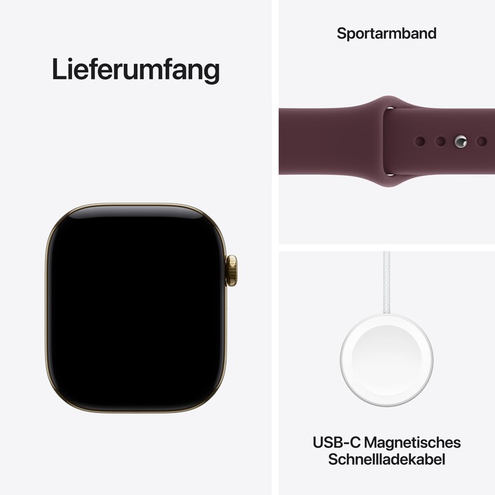 Apple Watch Series 12 GPS + Cellular, 46 mm Titangehäuse Brillantgold, Sportarmband Burgunder ­− M/L