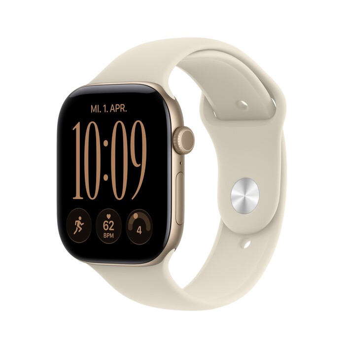 Apple Watch Series 12 GPS + Cellular, 46 mm Aluminiumgehäuse Lichtgold, Sportarmband Sand – S/M