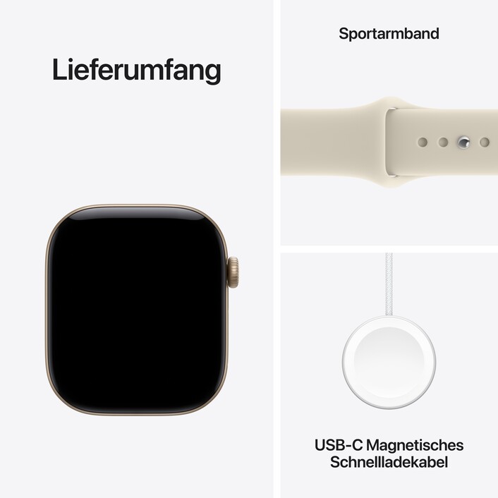 Apple Watch Series 12 GPS + Cellular, 46 mm Aluminiumgehäuse Lichtgold, Sportarmband Sand – S/M