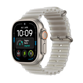 Apple Watch Ultra 4 GPS + Cellular, 49 mm Titangehäuse Natur, Ocean Armband Halbtransparentes Grau
