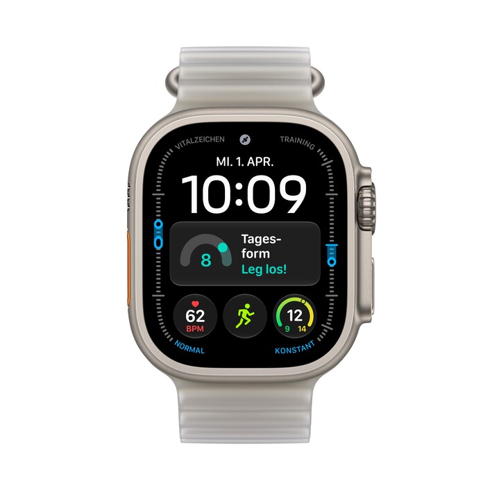 Apple Watch Ultra 4 GPS + Cellular, 49 mm Titangehäuse Natur, Ocean Armband Halbtransparentes Grau