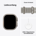 Apple Watch Ultra 4 GPS + Cellular, 49 mm Titangehäuse Natur, Ocean Armband Halbtransparentes Grau