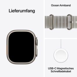 Apple Watch Ultra 4 GPS + Cellular, 49 mm Titangehäuse Natur, Ocean Armband Halbtransparentes Grau