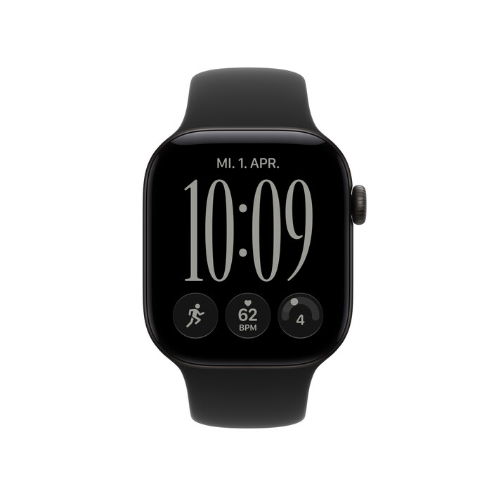 Apple Watch Series 12 GPS + Cellular, 42 mm Aluminiumgehäuse Schwarz, Sportarmband Schwarz − S/M