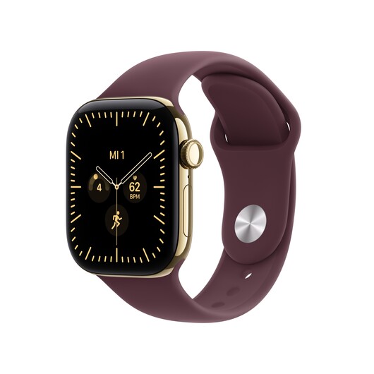 Apple Watch Series 12 GPS + Cellular, 42 mm Titangehäuse Brillantgold, Sportarmband Burgunder ­− M/L