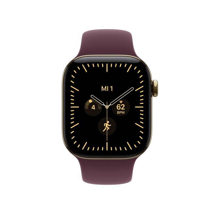 Apple Watch Series 12 GPS + Cellular, 42 mm Titangehäuse Brillantgold, Sportarmband Burgunder ­− M/L