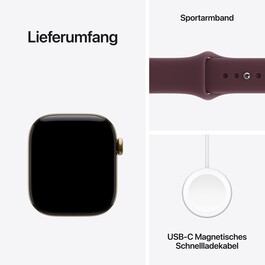 Apple Watch Series 12 GPS + Cellular, 42 mm Titangehäuse Brillantgold, Sportarmband Burgunder ­− M/L