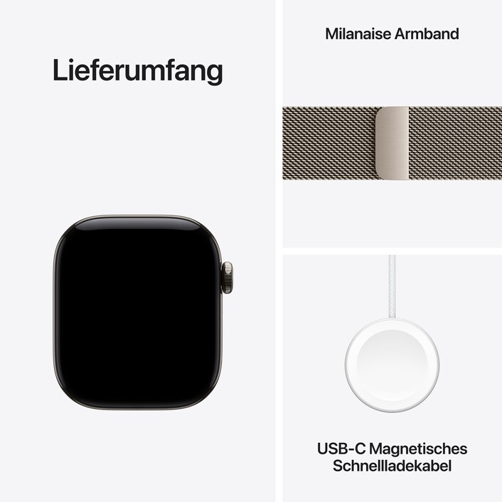 Apple Watch Series 12 GPS + Cellular, 42 mm Titangehäuse Natur, Milanaise Armband Natur