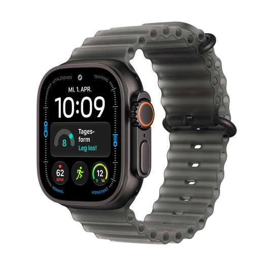 Apple Watch Ultra 4 GPS + Cellular, 49 mm Titangehäuse Schwarz, Ocean Armband Halbtransparentes Schwarz