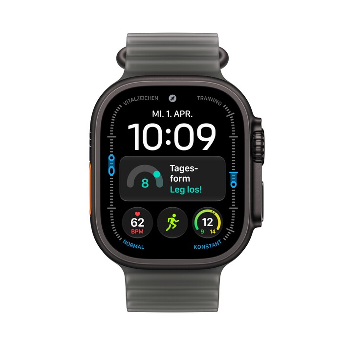 Apple Watch Ultra 4 GPS + Cellular, 49 mm Titangehäuse Schwarz, Ocean Armband Halbtransparentes Schwarz