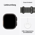 Apple Watch Ultra 4 GPS + Cellular, 49 mm Titangehäuse Schwarz, Ocean Armband Halbtransparentes Schwarz