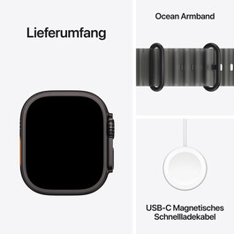 Apple Watch Ultra 4 GPS + Cellular, 49 mm Titangehäuse Schwarz, Ocean Armband Halbtransparentes Schwarz