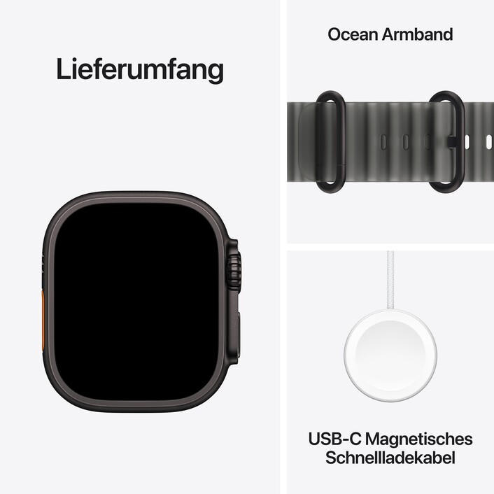 Apple Watch Ultra 4 GPS + Cellular, 49 mm Titangehäuse Schwarz, Ocean Armband Halbtransparentes Schwarz