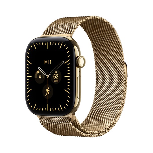 Apple Watch Series 12 GPS + Cellular, 46 mm Titangehäuse Brillantgold, Milanaise Armband Brillantgold – M/L